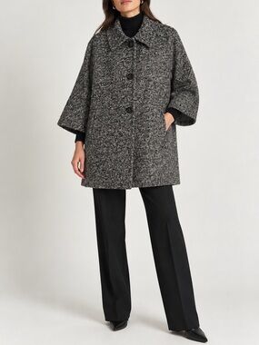 MARELLA Speckled Tweed Wool Blend Coat Size 12 Flare Sleeve Button Front